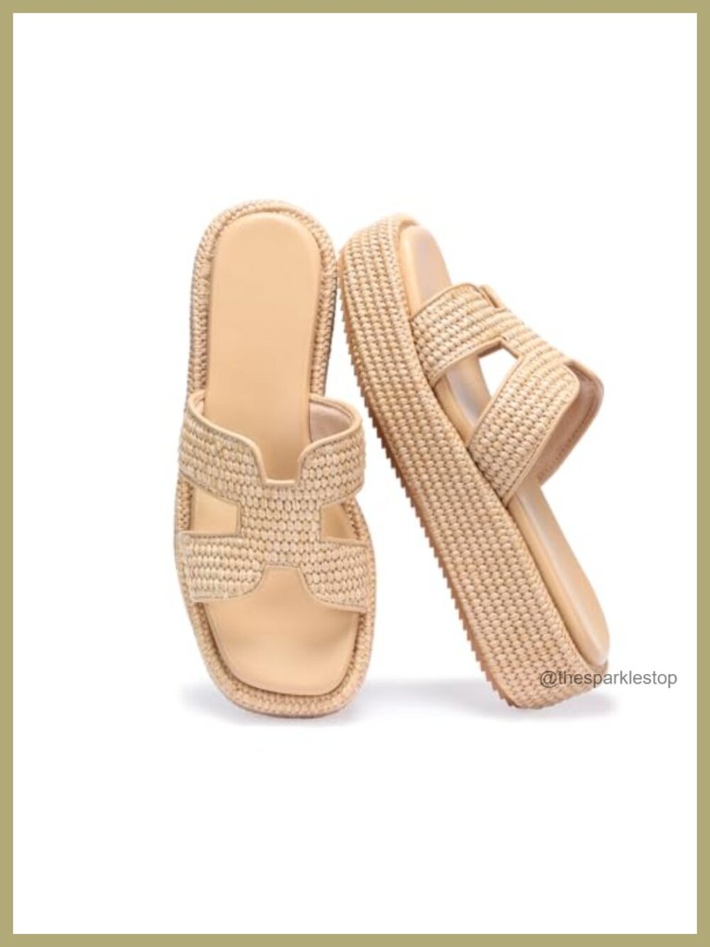 Women's Woven Raffia Espadrille Platform Sandals Slip-On Wedge Slides Summer
